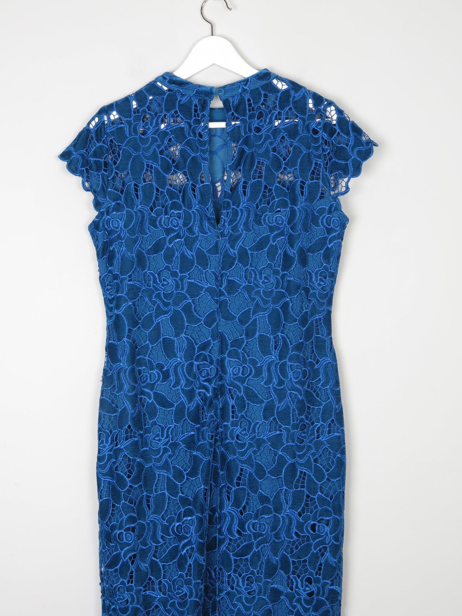 Petrol Blue Lace Vintage Style Velvet Dress 12 New - The Harlequin