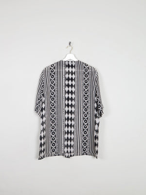 Printed Vintage Black & White Oversized Windmoor Short Sleeved Blouse L - The Harlequin