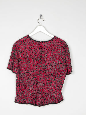 Red & Black Beaded Short Sleeved Top L - The Harlequin