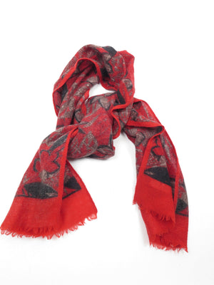 Red Paisley Wool Long Neck Scarf - The Harlequin