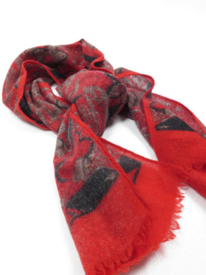 Red Paisley Wool Long Neck Scarf - The Harlequin