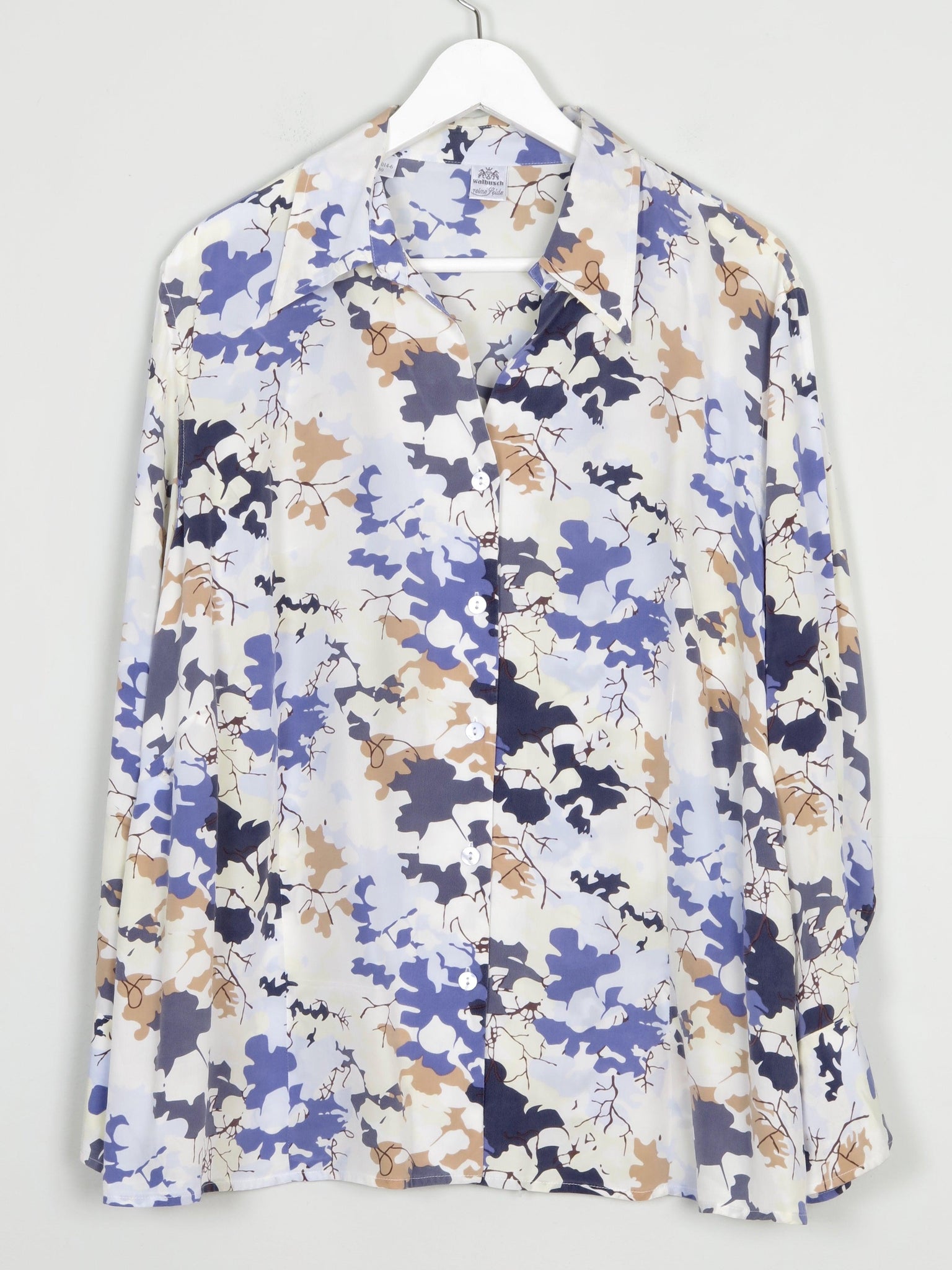 Silk Cream Printed Blouse With Collar L/XL - The Harlequin