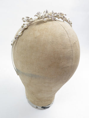 Silver Pearl & Diamanté Floral Motif Tiara Headpiece - The Harlequin