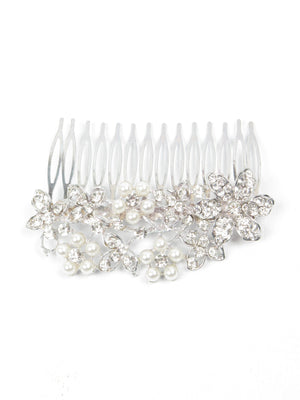 Silver Diamante & Pearl Comb - The Harlequin