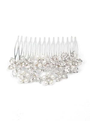 Silver Vintage Style Diamante & Pearl Hair Comb - The Harlequin