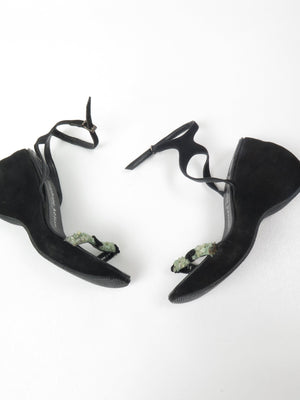 Stephaine Kelian Black Suede Wedge Shoes With Green Stones 5.5 - The Harlequin
