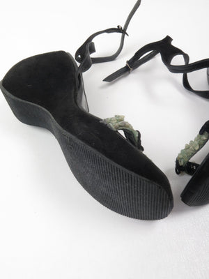 Stephaine Kelian Black Suede Wedge Shoes With Green Stones 5.5 - The Harlequin