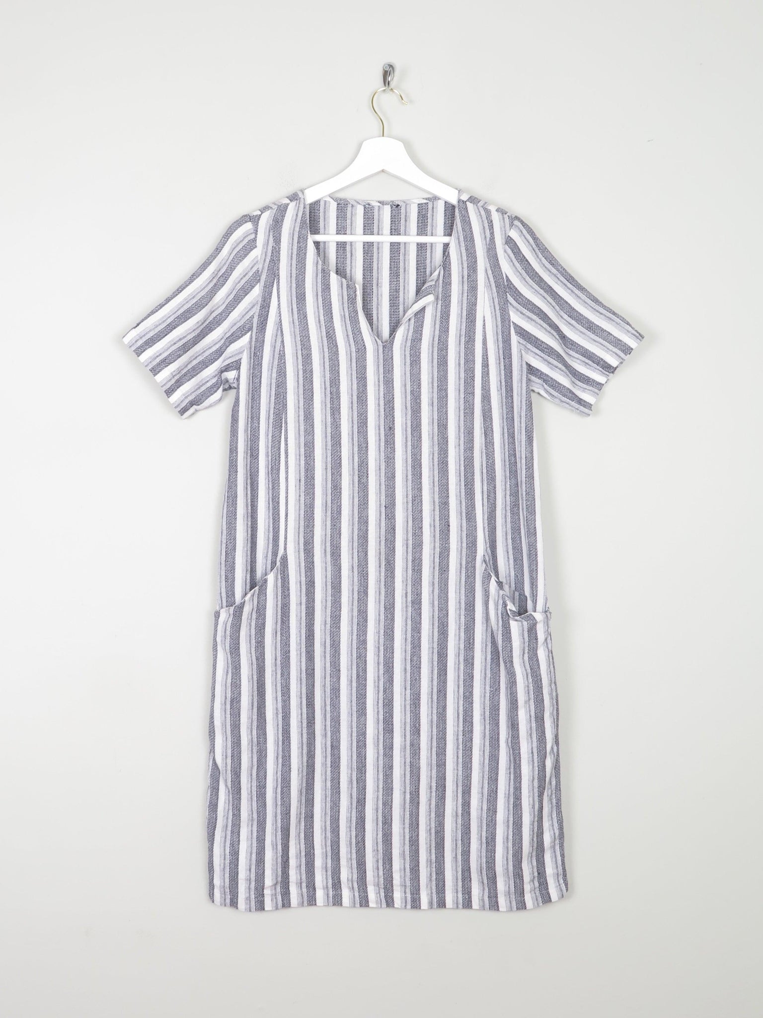 Linen & Cotton Striped Grey & Black Tunic Dress S - The Harlequin