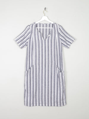 Linen & Cotton Striped Grey & Black Tunic Dress S - The Harlequin