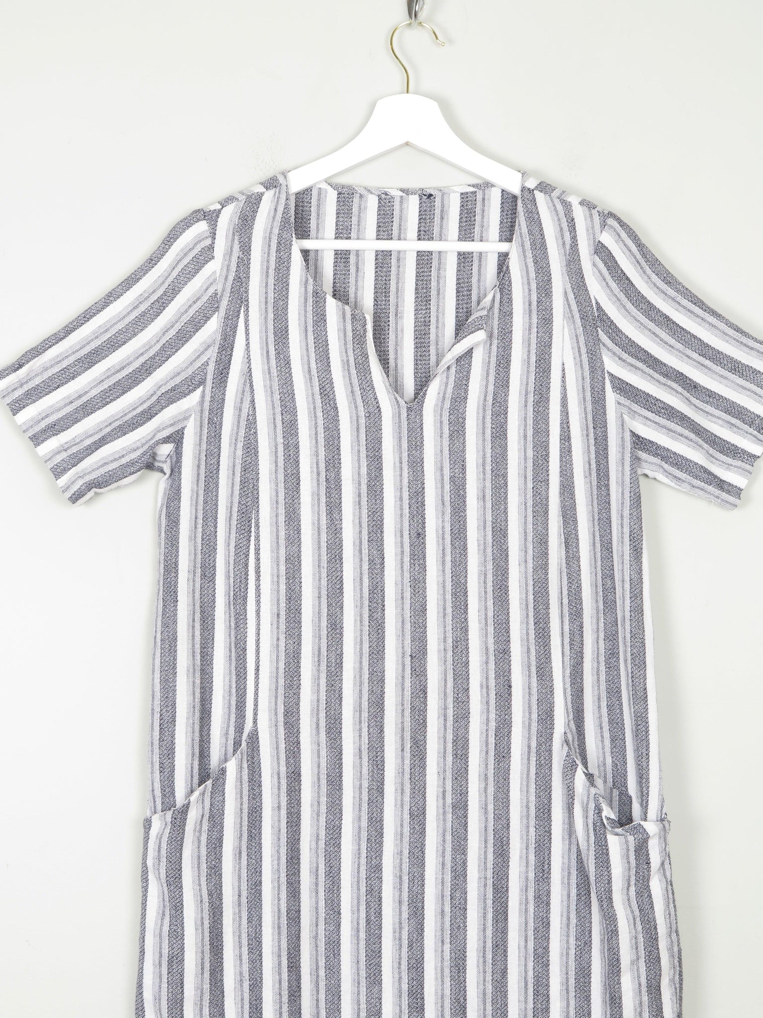 Linen & Cotton Striped Grey & Black Tunic Dress S - The Harlequin