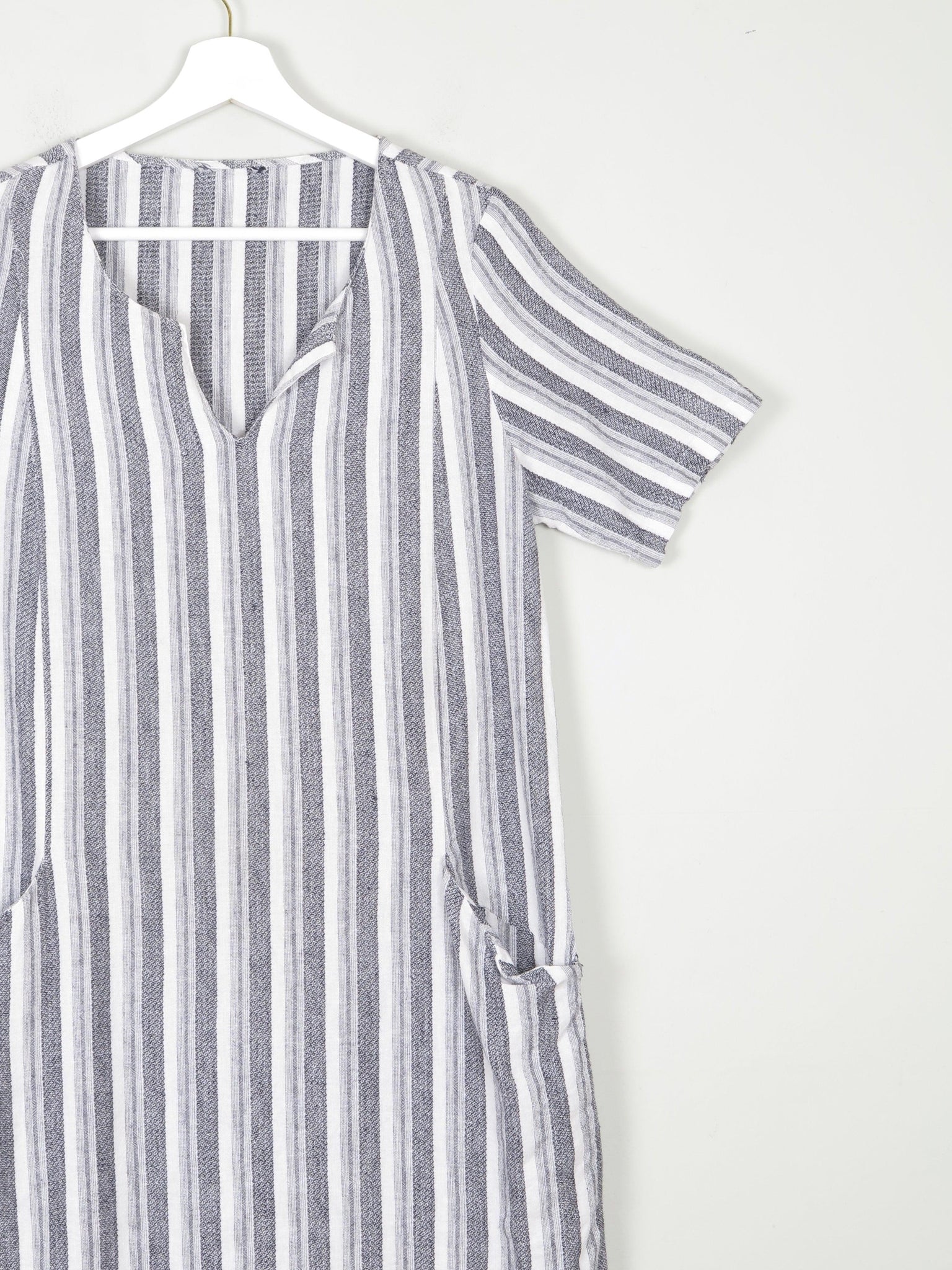 Linen & Cotton Striped Grey & Black Tunic Dress S - The Harlequin