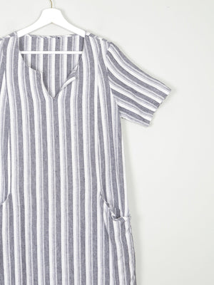 Linen & Cotton Striped Grey & Black Tunic Dress S - The Harlequin