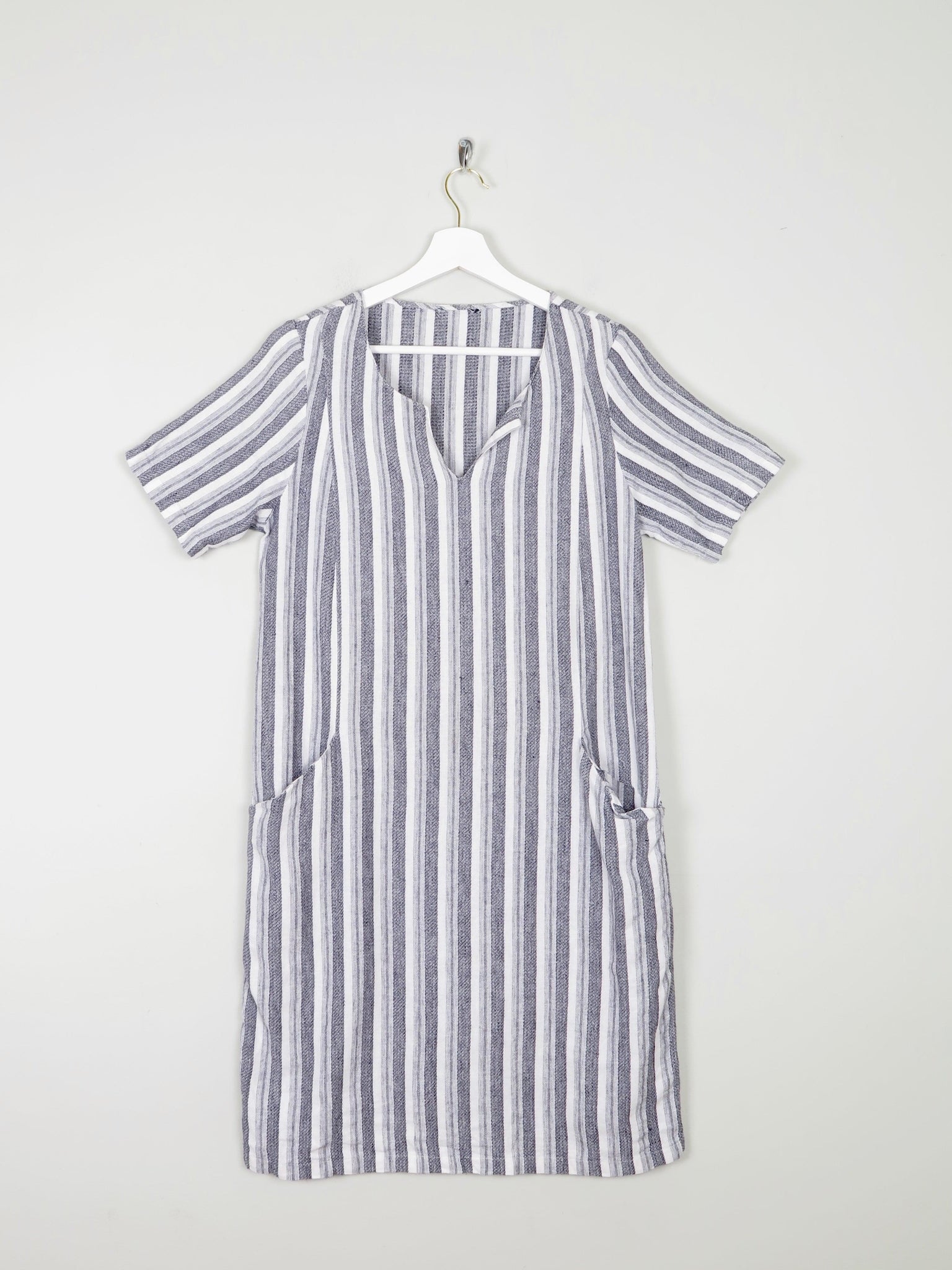 Linen & Cotton Striped Grey & Black Tunic Dress S - The Harlequin