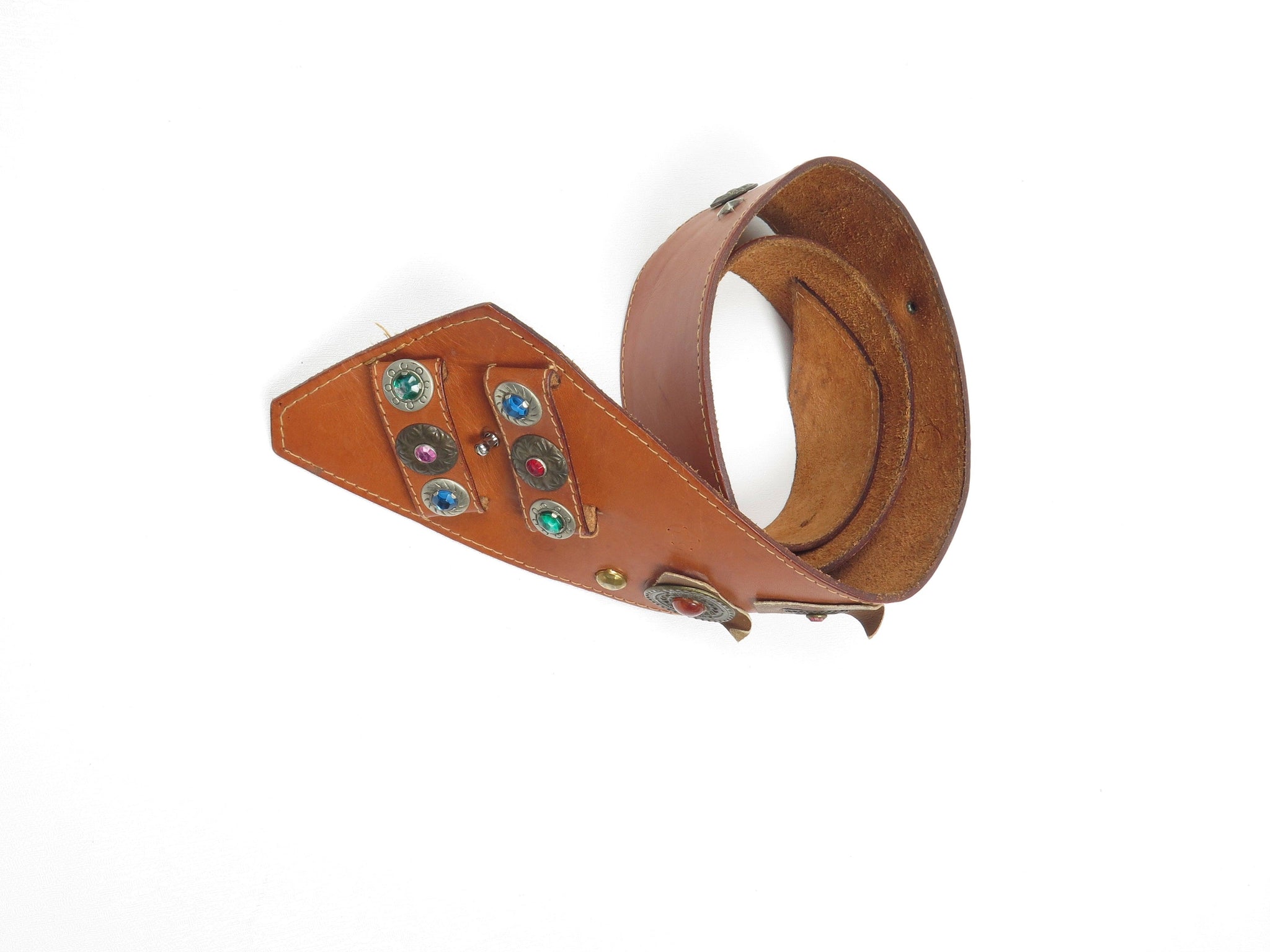Tan Leather Vintage Waist Belt With Embellishments - The Harlequin