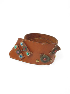 Tan Leather Vintage Waist Belt With Embellishments - The Harlequin