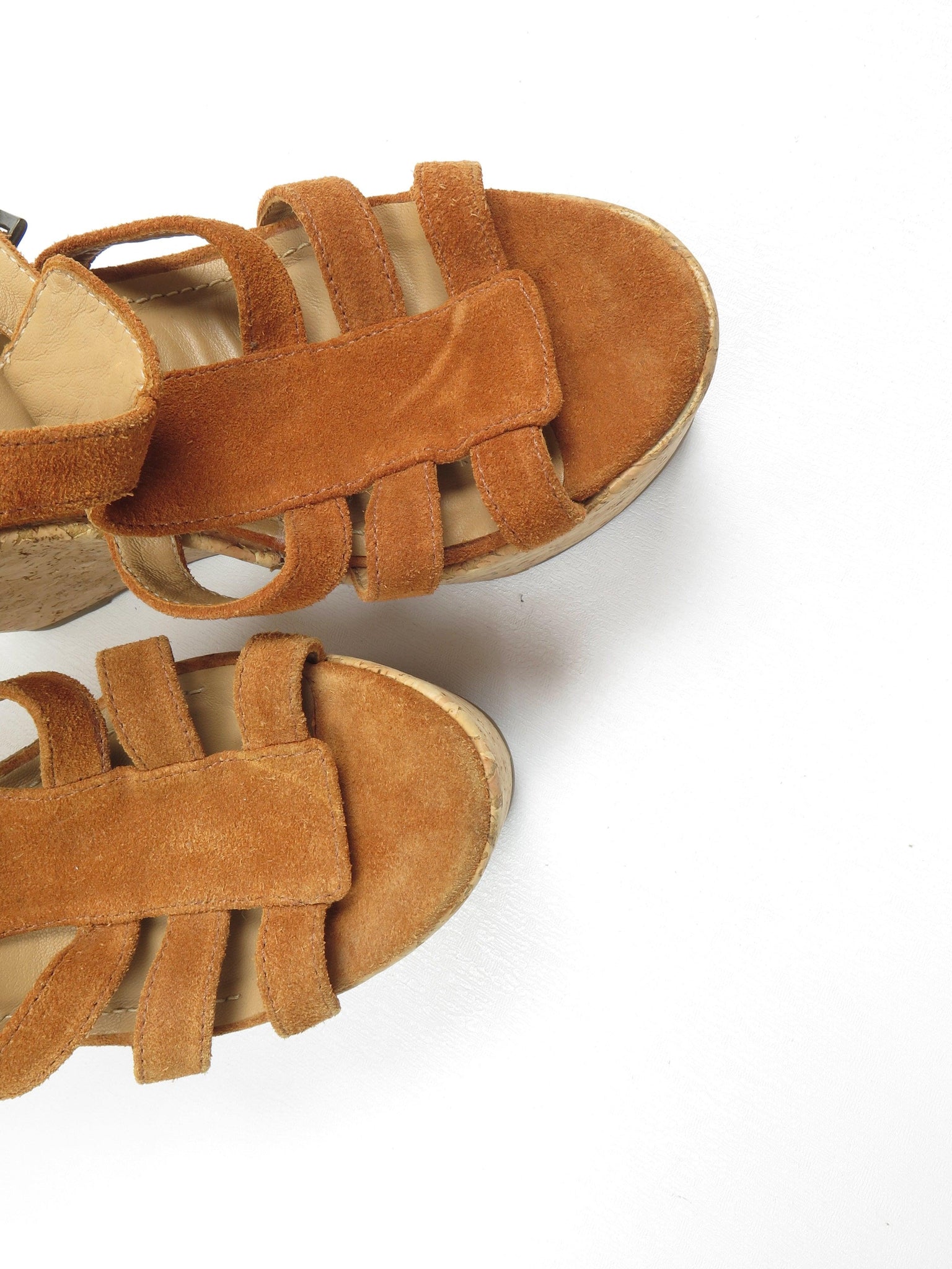 Tan Suede & Cork Vintage Style Kurt Geiger Wedge Shoes 40/7 - The Harlequin