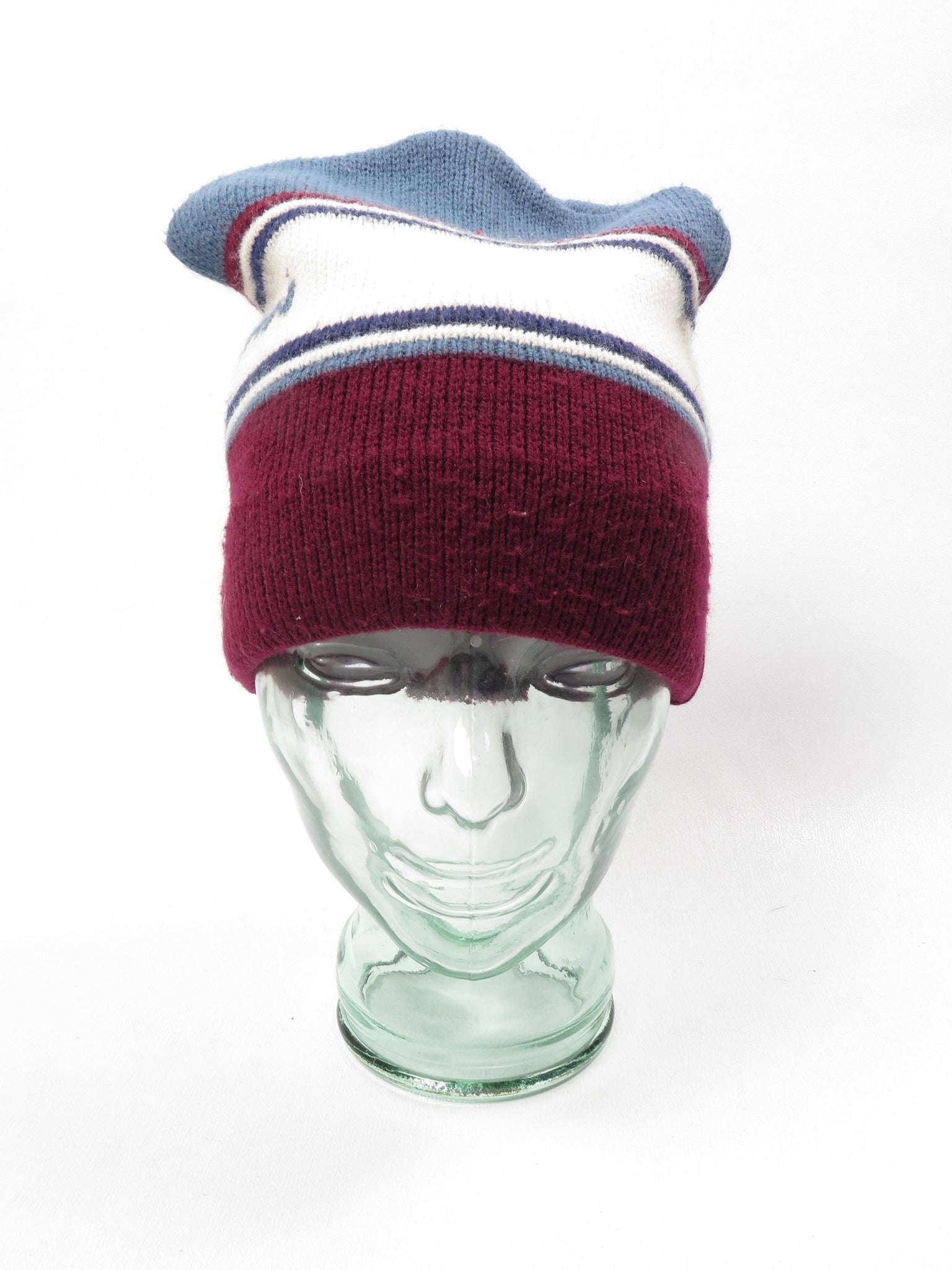 Unisex Wool Ski Hat Blue & Wine - The Harlequin