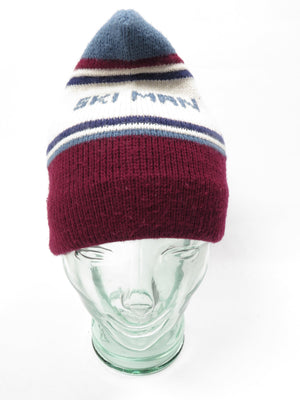 Unisex Wool Ski Hat Blue & Wine - The Harlequin