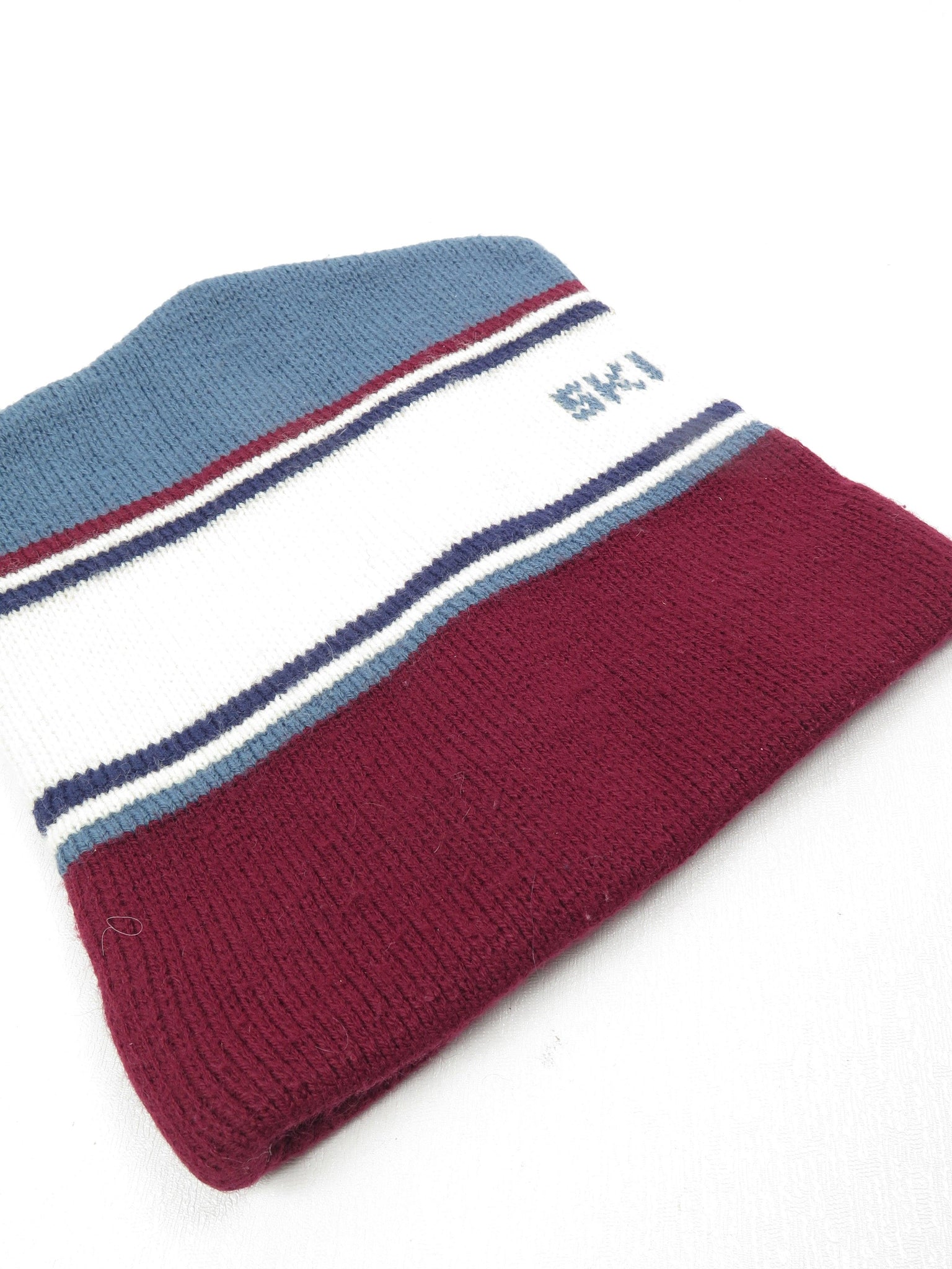 Unisex Wool Ski Hat Blue & Wine - The Harlequin