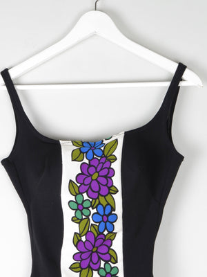 Vintage 1960s Black Swimsuit With Floral Design 10/12 - The Harlequin