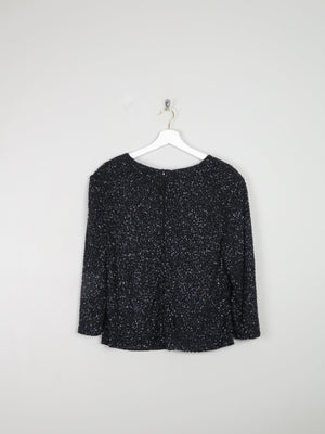 Black Beaded V-Neck Top With Midnight Blue Beading M - The Harlequin