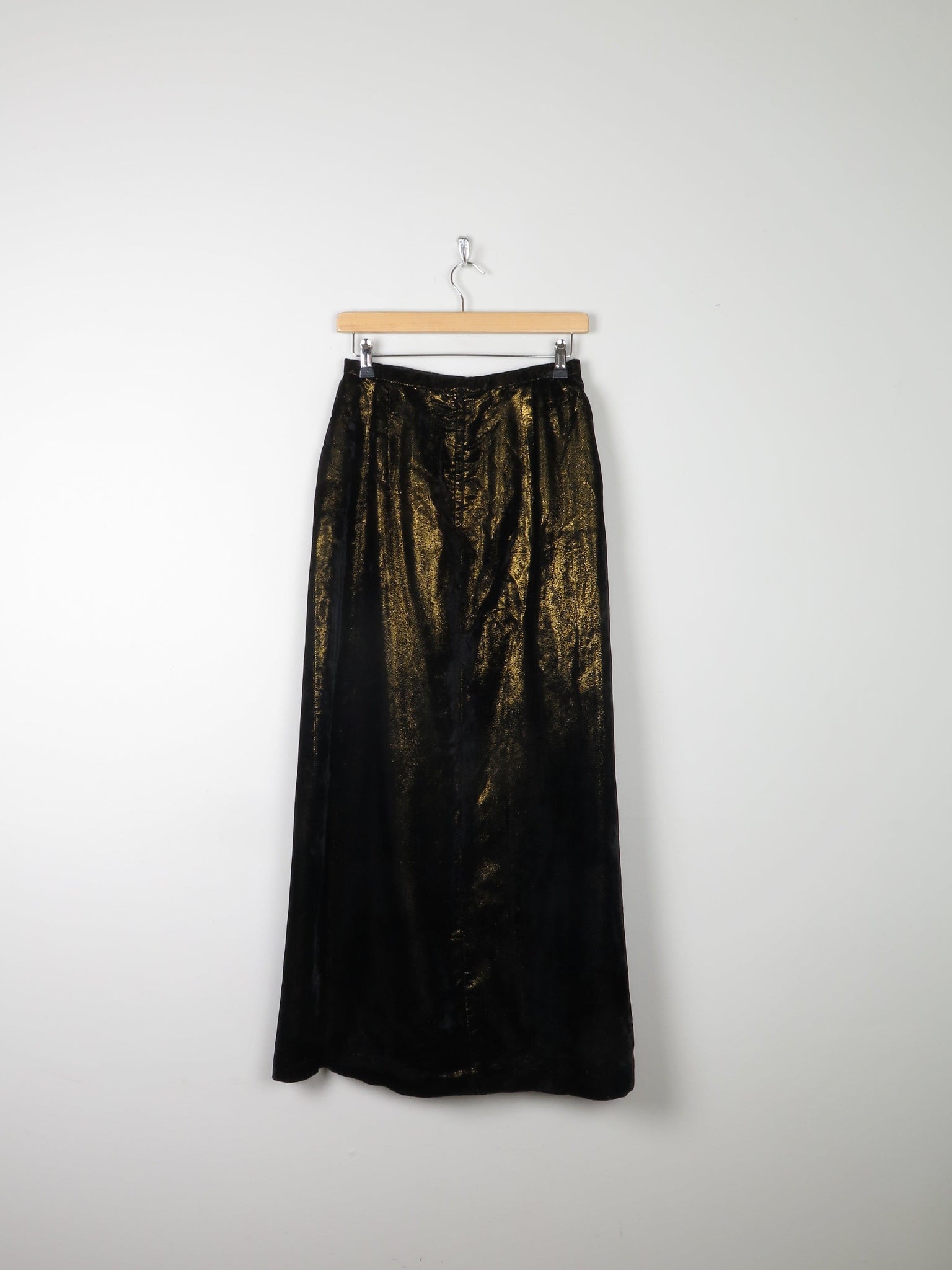 Vintage Black & Gold Shot Fabric Velvet Maxi Skirt 8 26" W - The Harlequin