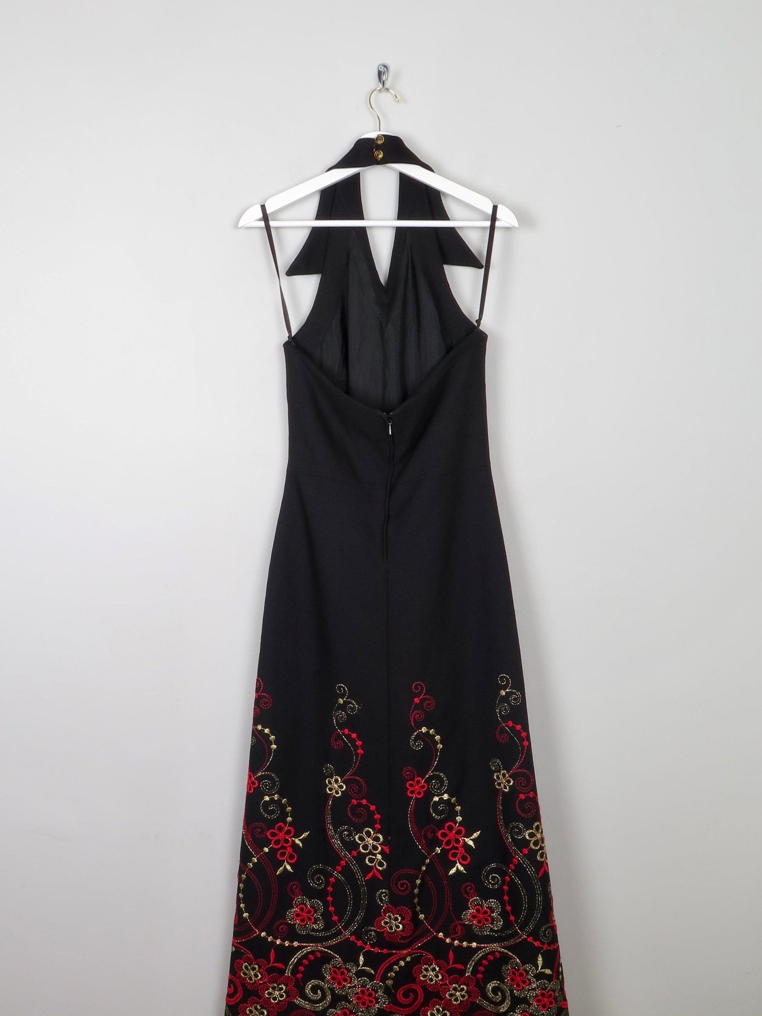 Black Embellished Embroidered Halter Neck 1970s Vintage Dress 10 - The Harlequin