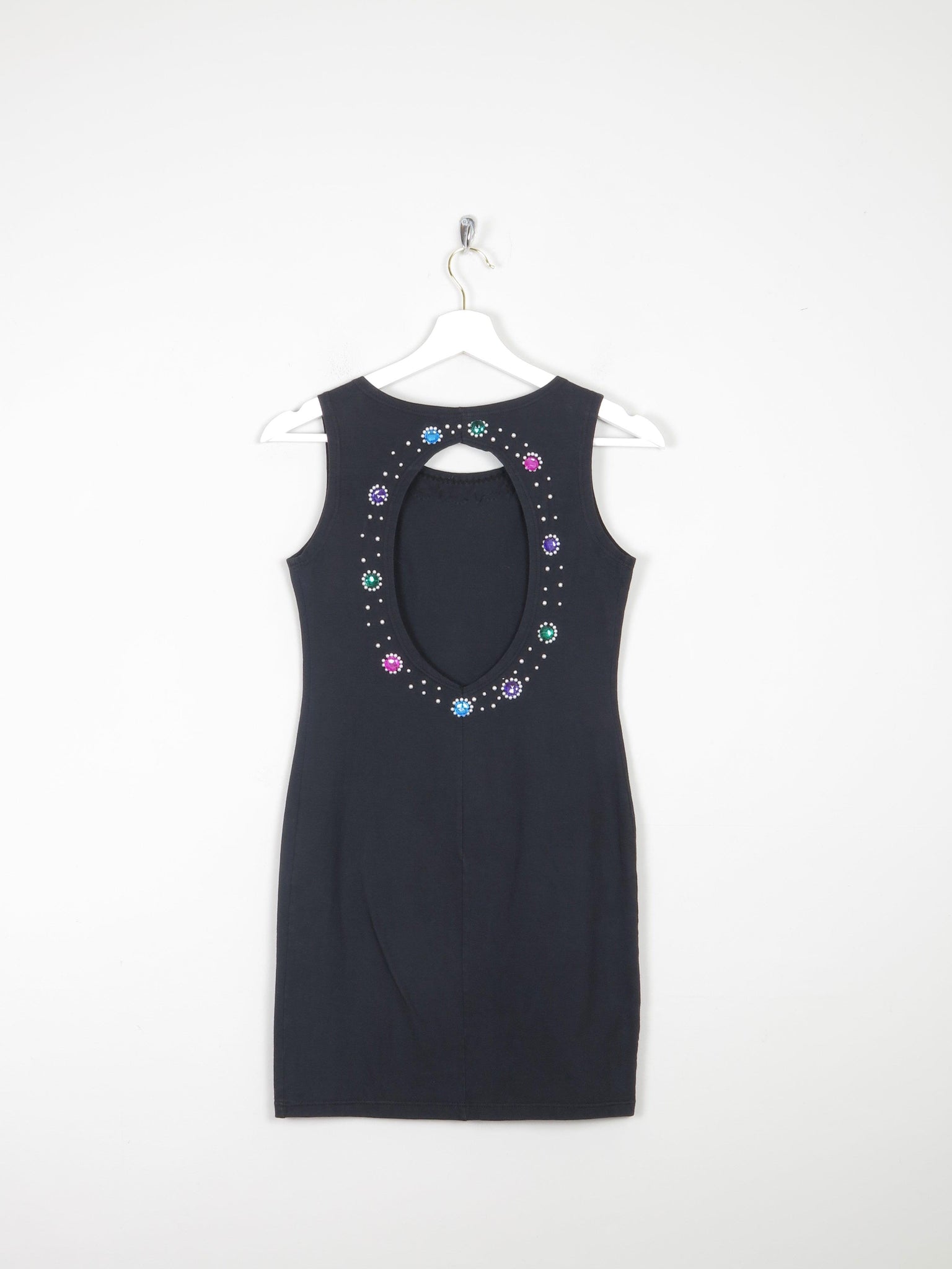 Black Fitted 1980s Bejewelled Fitted Mini Dress S - The Harlequin