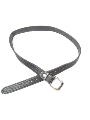 Black Leather Vintage Tooled Belt L - The Harlequin