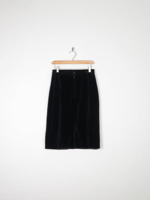 Black Velvet Pencil Vintage Skirt S - The Harlequin
