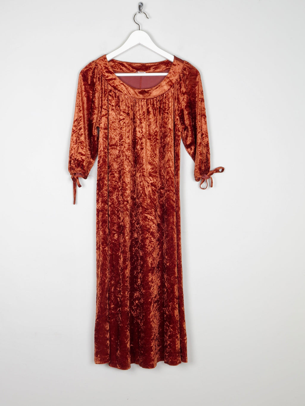 Burnt Orange Velvet 1970s VIntage Dress S - The Harlequin