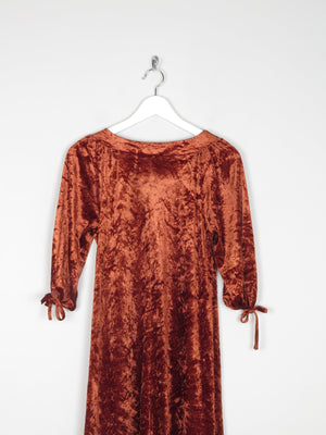 Burnt Orange Velvet 1970s VIntage Dress S - The Harlequin