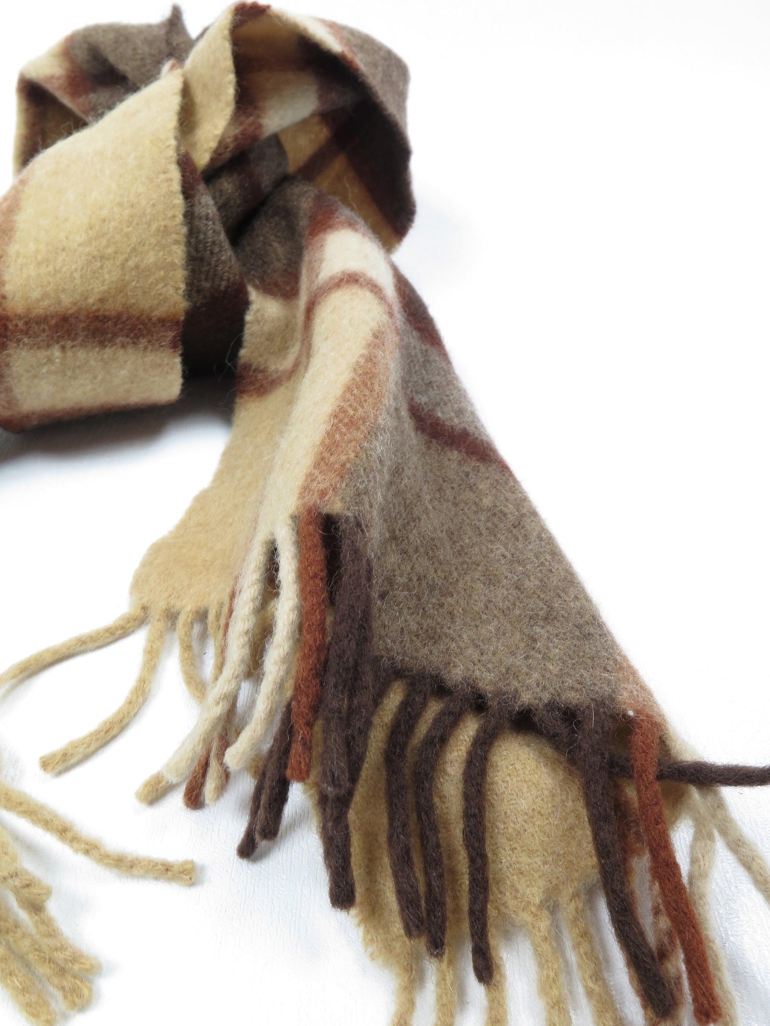 Check Cream & Wine & Brown Wool Scarf - The Harlequin
