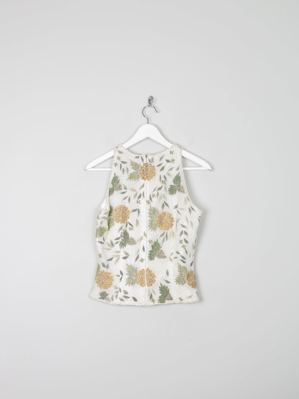 Cream Floral  Beaded Halter Neck Cropped Top S - The Harlequin