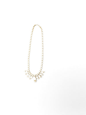 Gold & White Milk Glass  & Diamanté 1960s Necklace - The Harlequin
