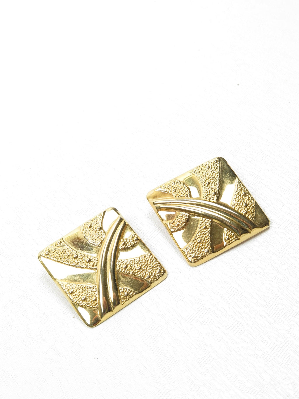 Gold Coloured Square 1980s  Clip On Earrings - The Harlequin