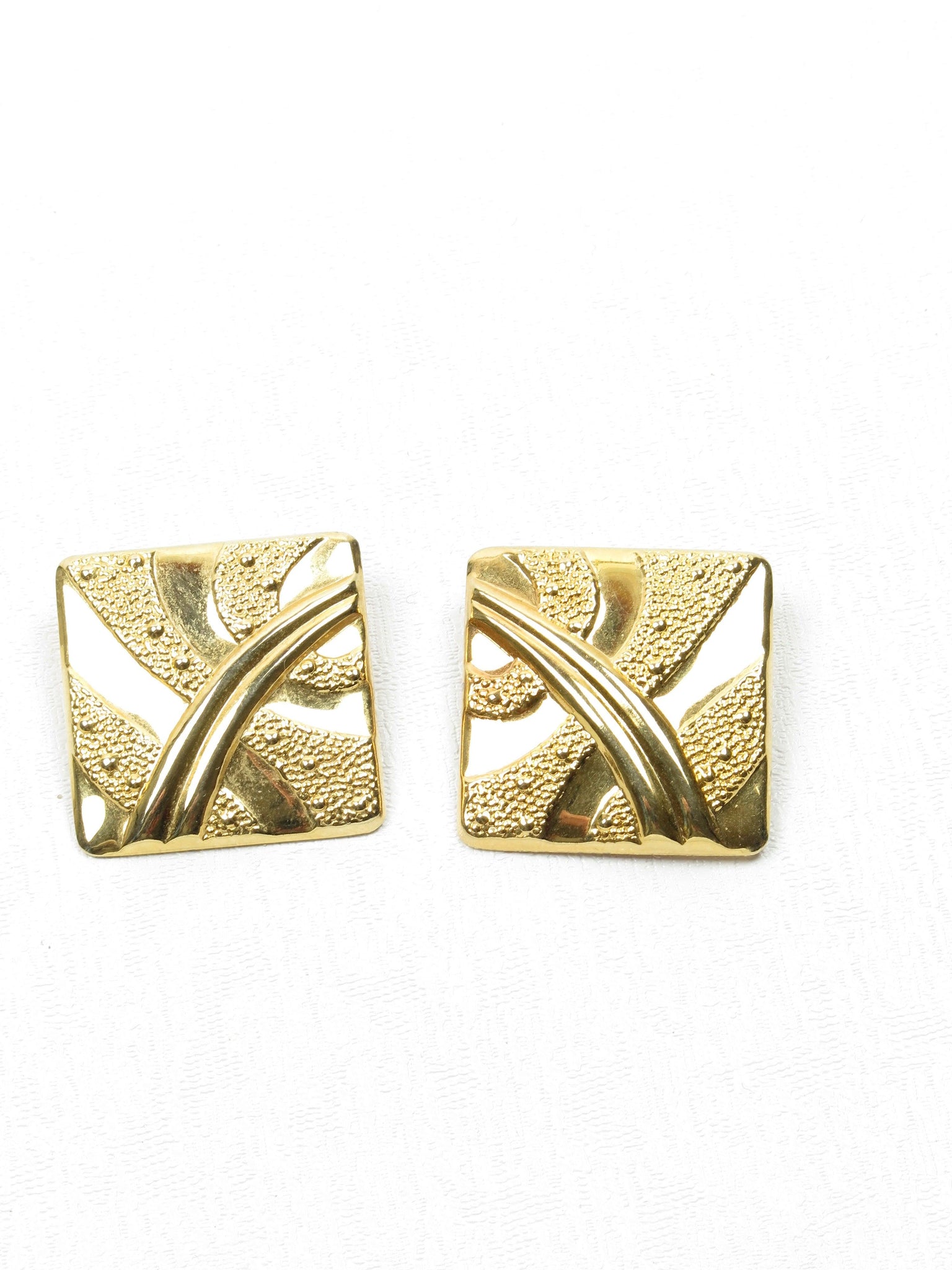 Gold Coloured Square 1980s  Clip On Earrings - The Harlequin