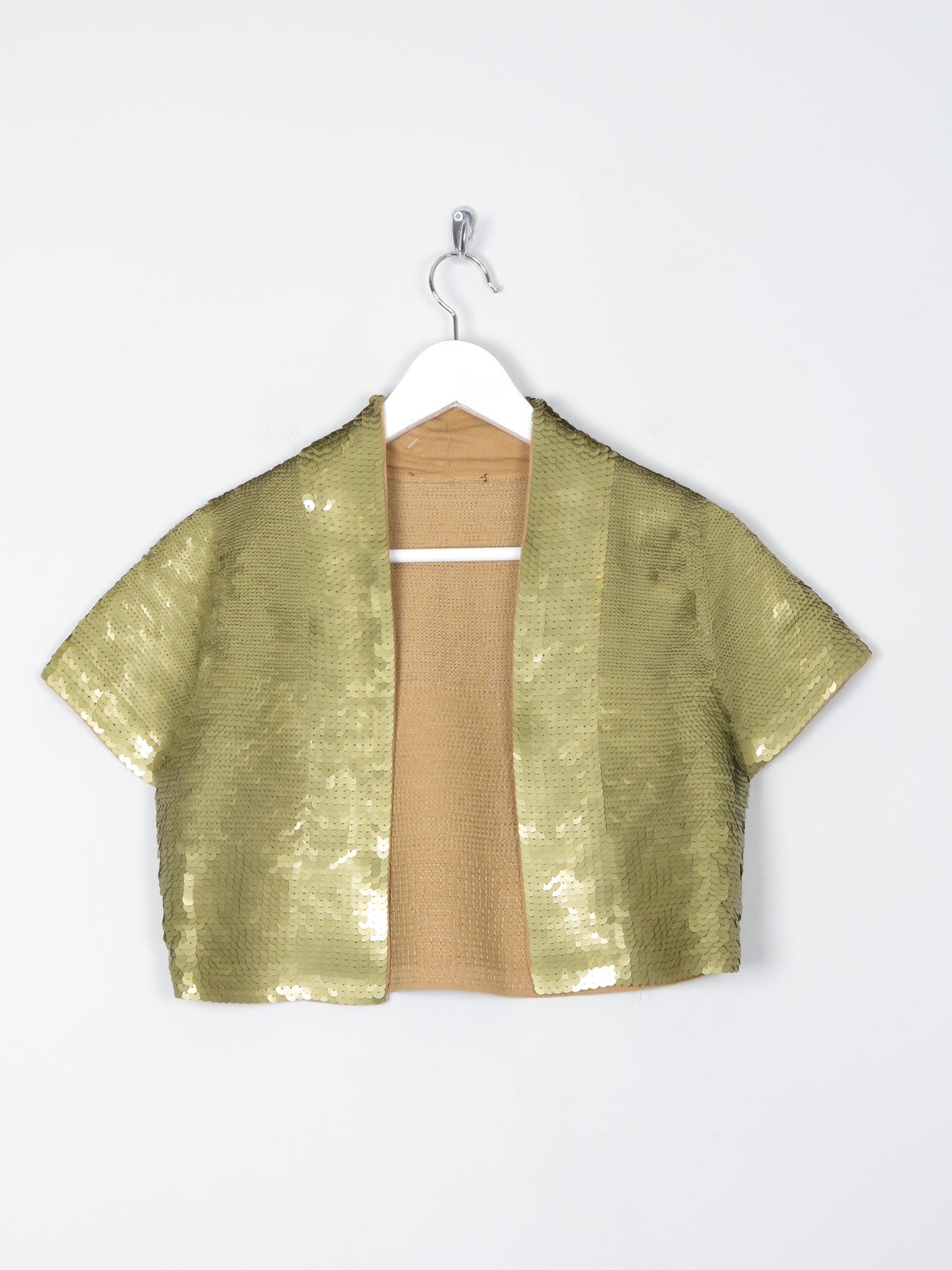 Green Gold Sequin Cropped Bolero Jacket S - The Harlequin