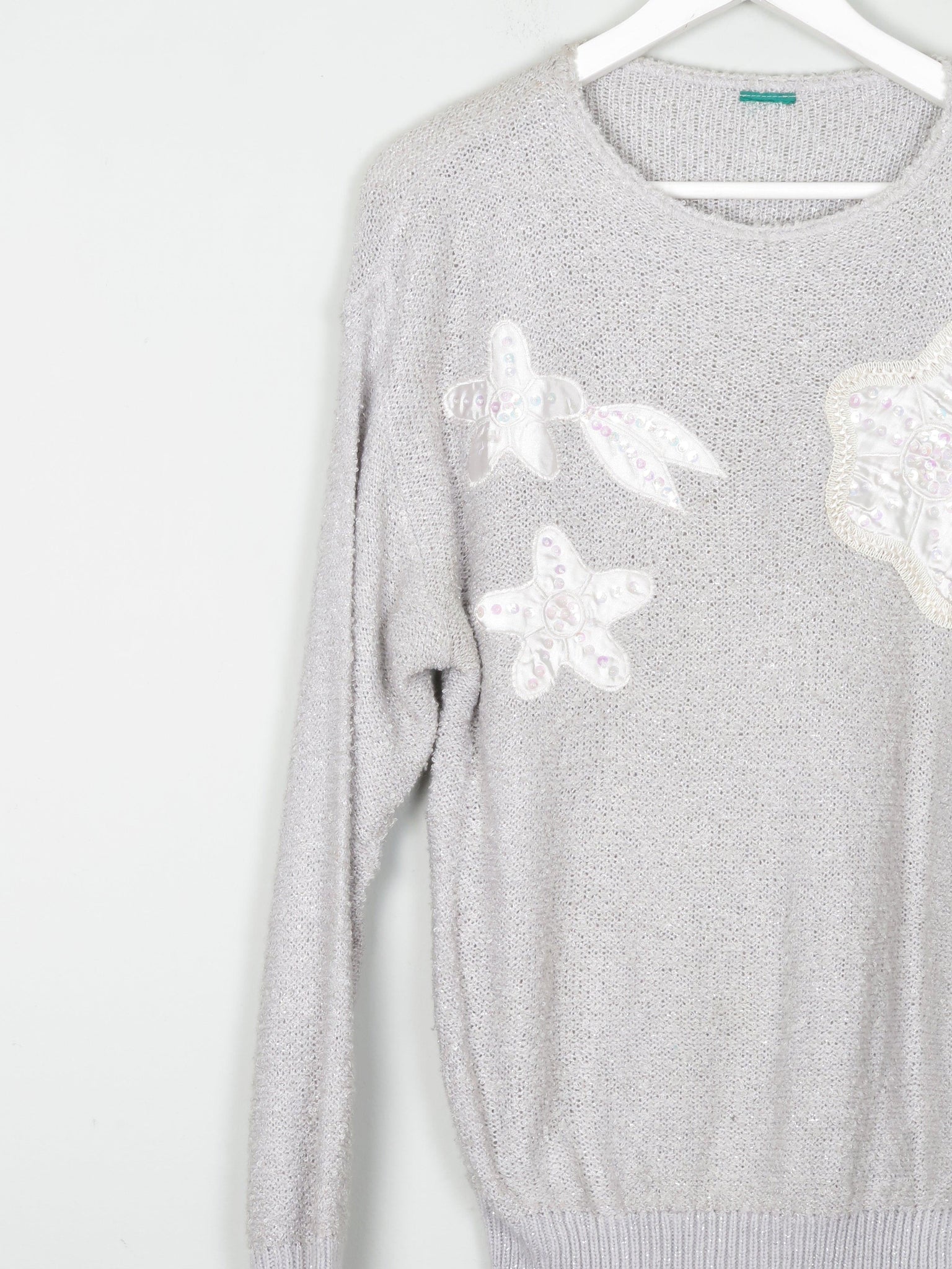 Grey & Silver 1980s Lurex Jumper With Appliqué  S/M - The Harlequin