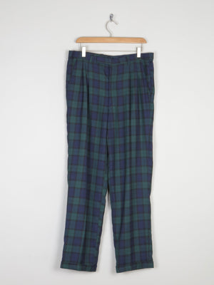 Vintage Men's Navy & Green Tartan Trousers 32" - The Harlequin