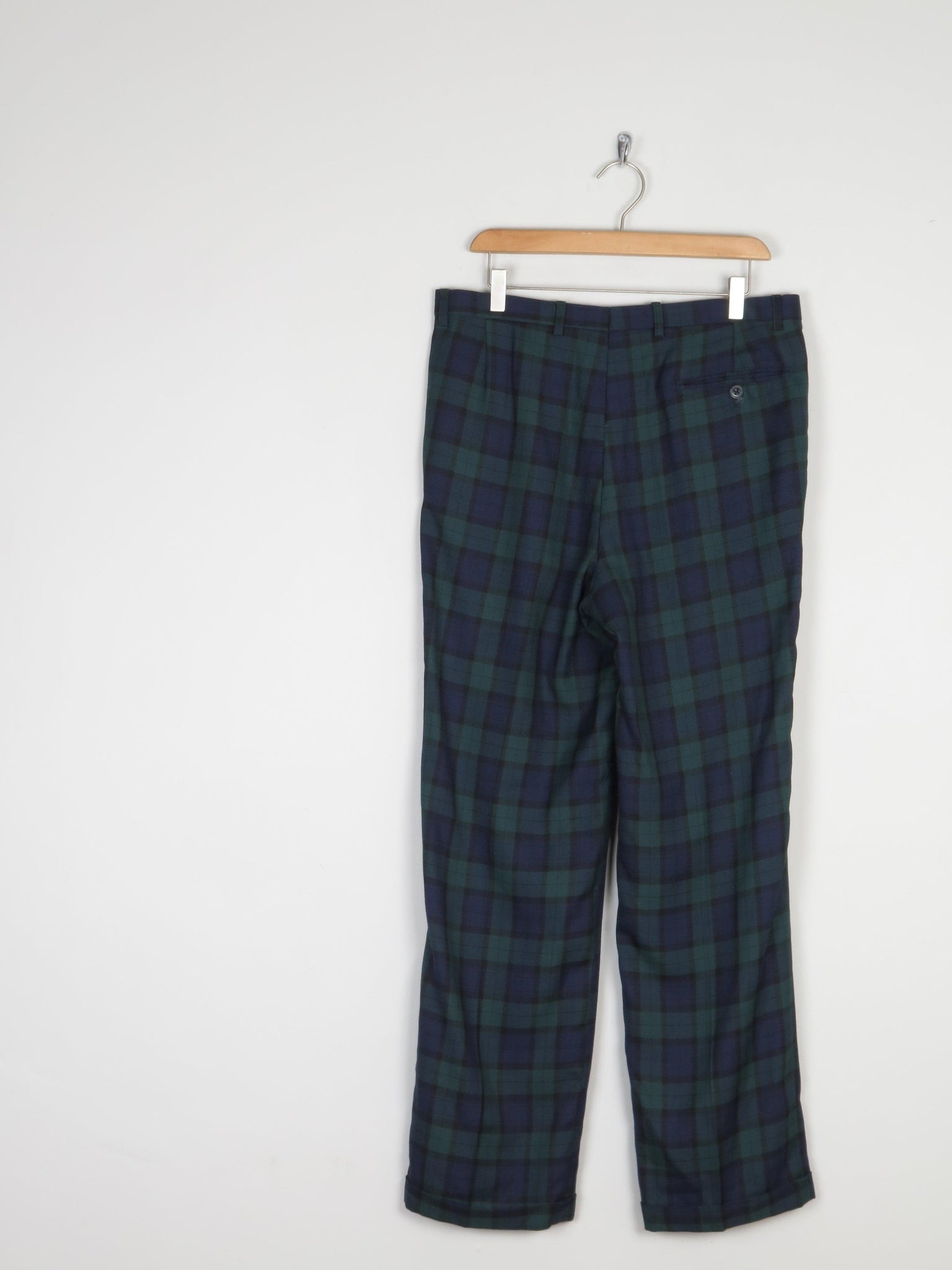 Vintage Men's Navy & Green Tartan Trousers 32" - The Harlequin