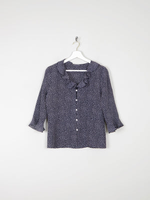 Vintage Navy Polka Dot Blouse With Frills  S - The Harlequin