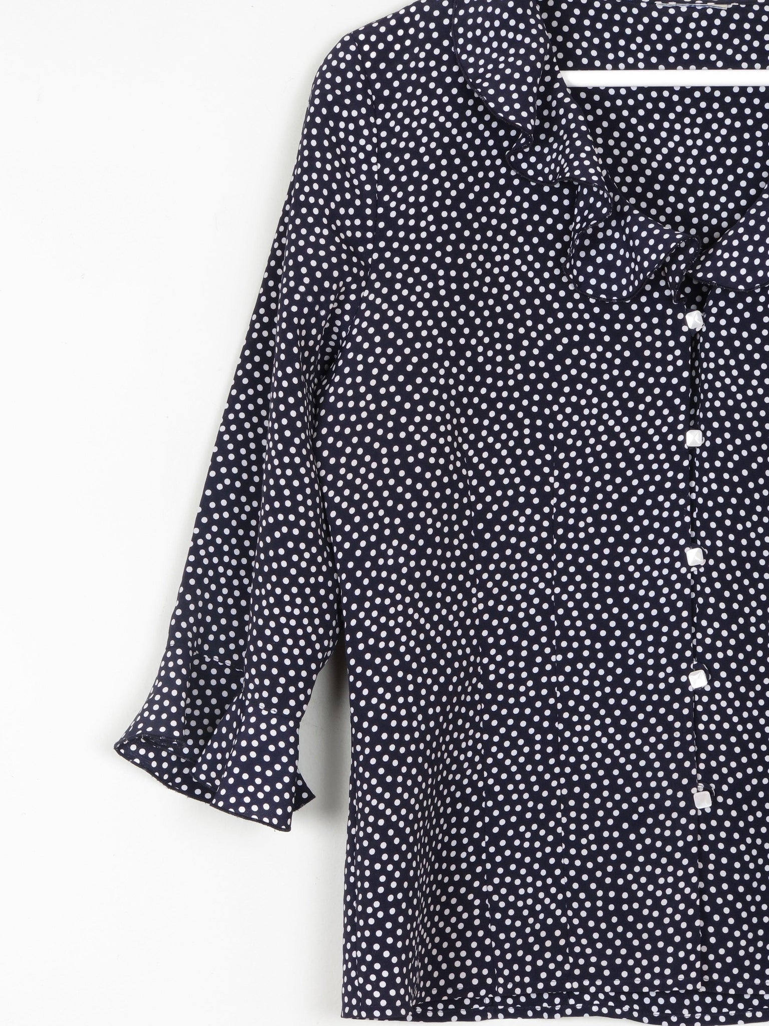 Vintage Navy Polka Dot Blouse With Frills  S - The Harlequin