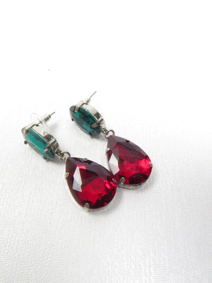 Vintage Style Drop Green & Red Earrings - The Harlequin