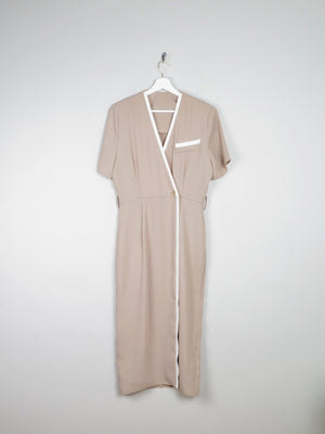 Vintage Taupe Cross Over Style Summer Dress S - The Harlequin