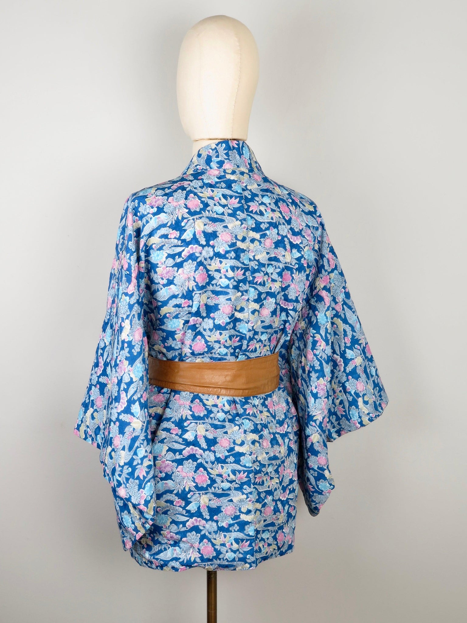 Vintage Turquoise Printed Kimono M - The Harlequin