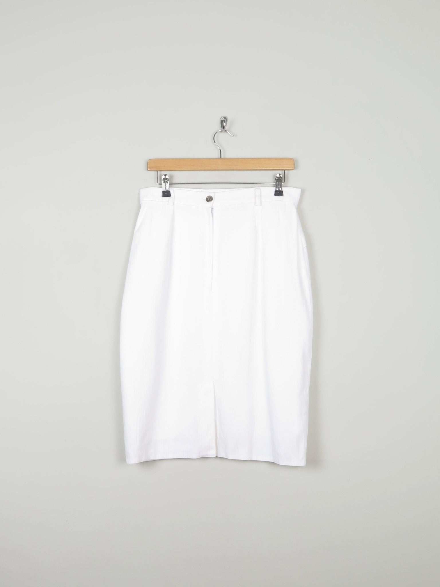 Vintage White Knee Length High Waist Skirt 10/12 30W - The Harlequin