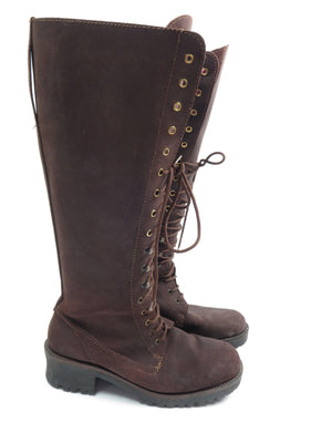 Brown Suede Long  Lace Up Boots 38/5 - The Harlequin