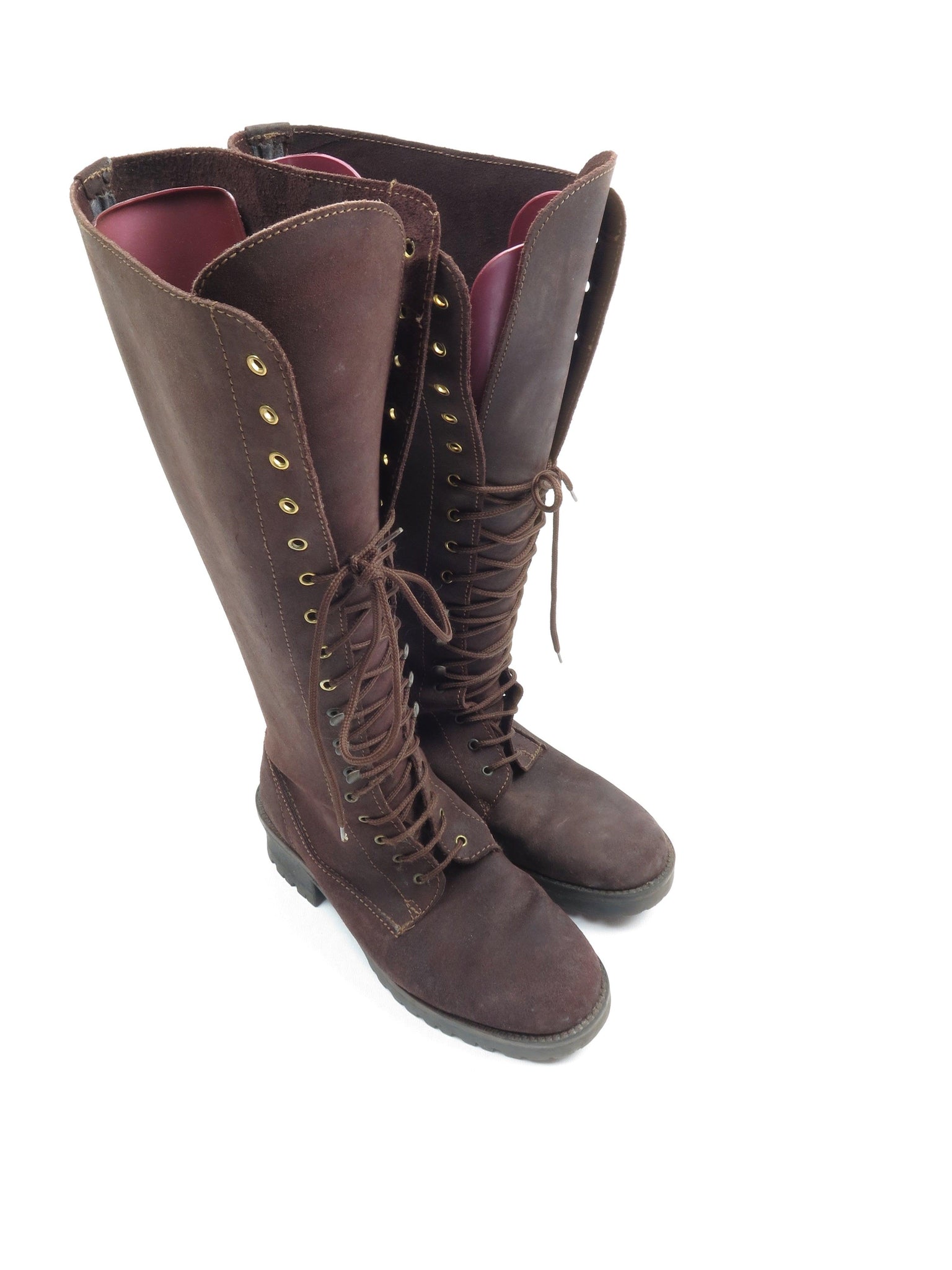 Vintage Women’s Brown Suede  Lace Up Boots 38/5 - The Harlequin