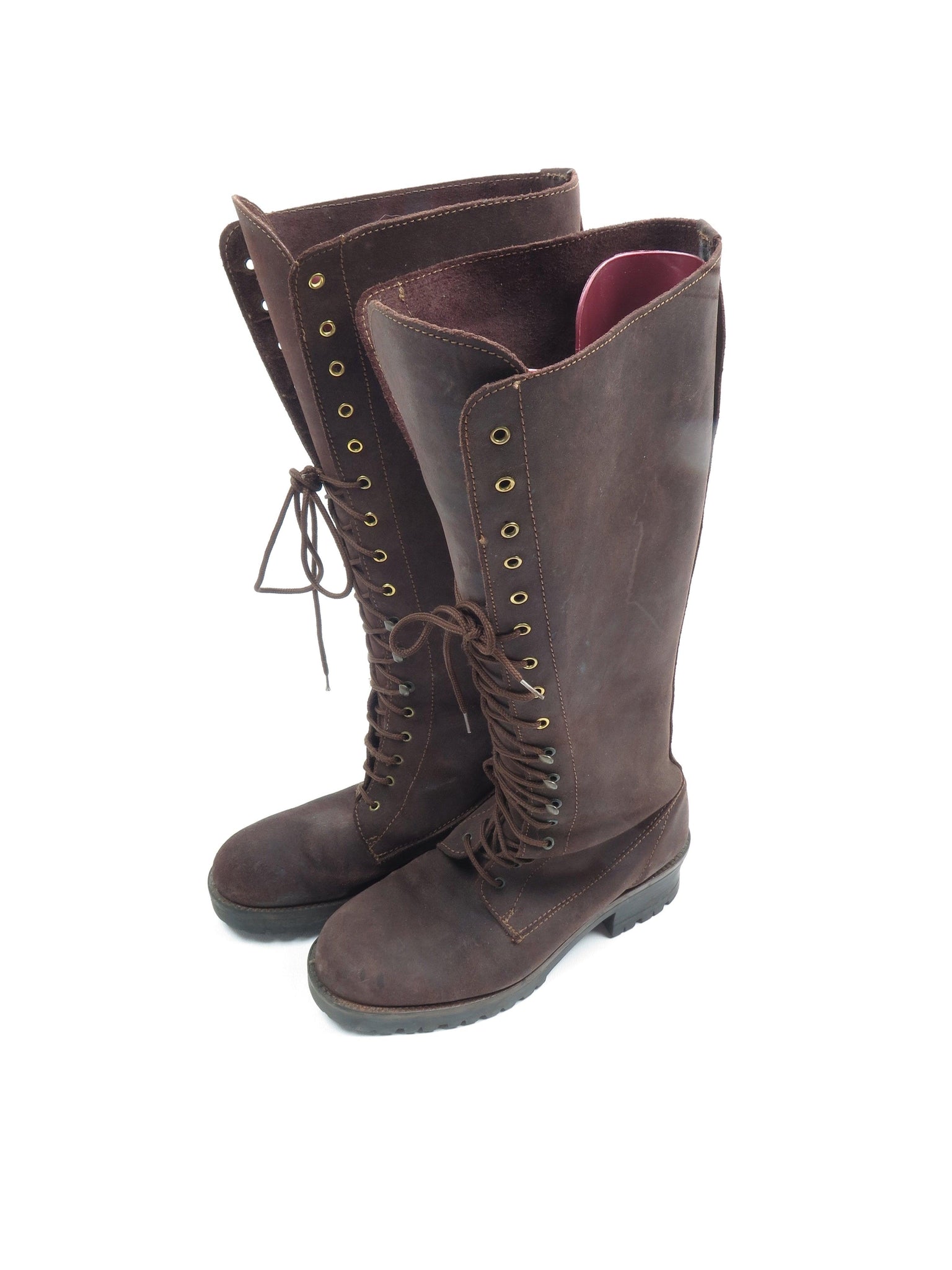 Brown Suede Long  Lace Up Boots 38/5 - The Harlequin